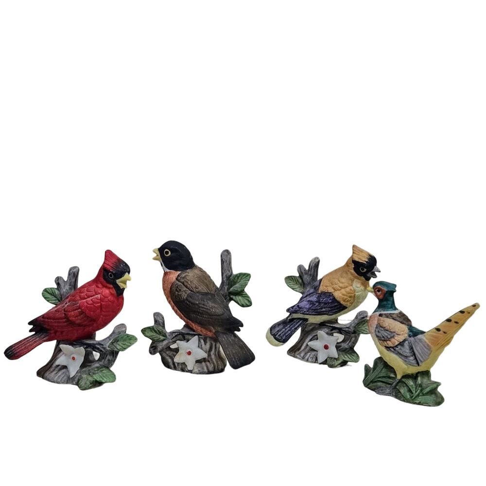 Lefton 4-Vintage Porcelain Birds on Branches 1-755, 3-749,